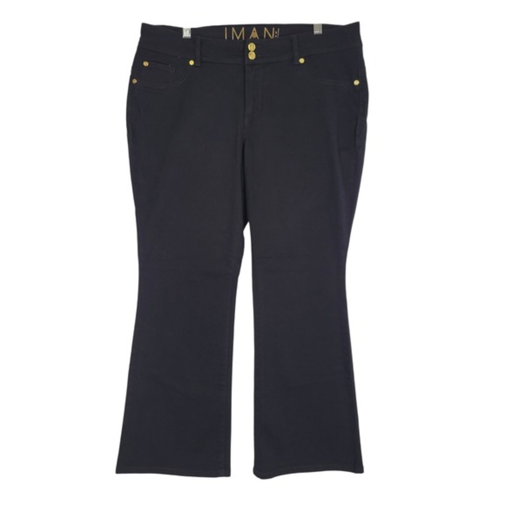 IMAN Global Chic Black Bootcut Stretch Denim Jeans Gold‎ Hardware Womens 16P